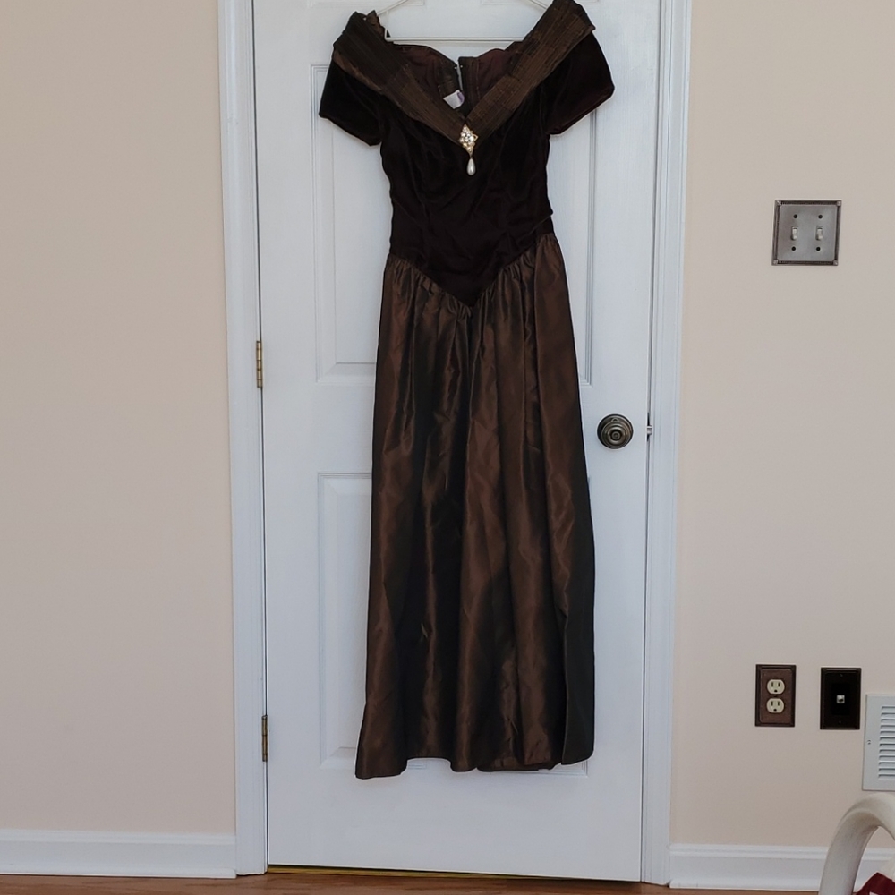 Brown velvet and rayon maxi dress